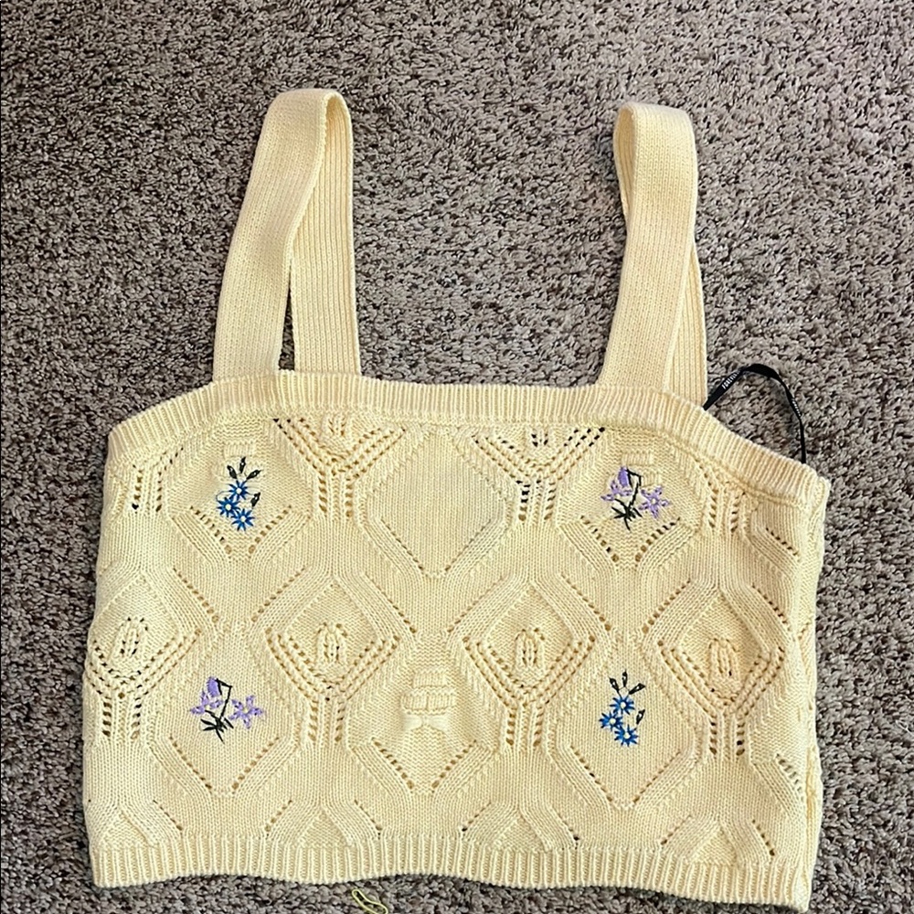 Forever 21 Cream Cropped Embellished Tank Top